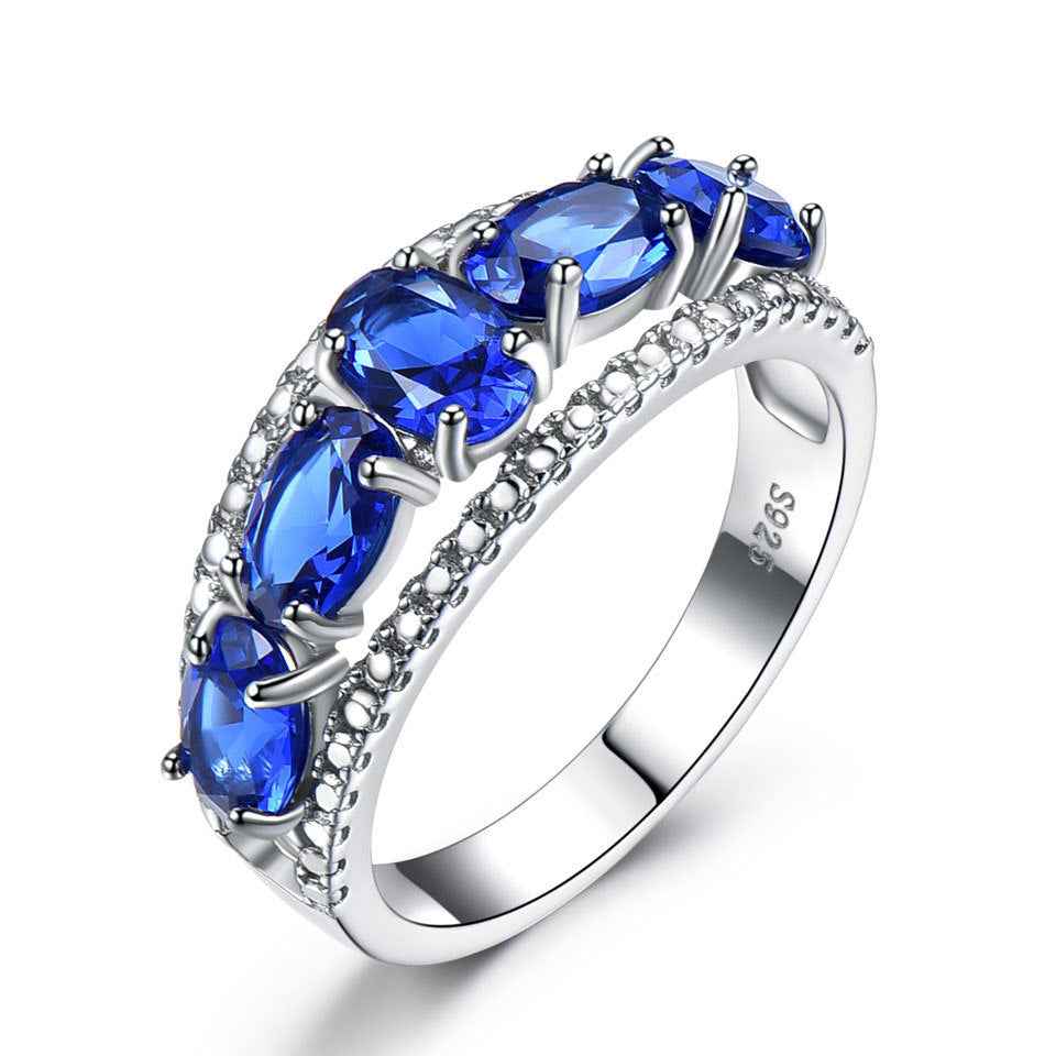 Egg-Shaped Sapphire Tanzanite Ring - Elegant Silver Electroplated Blue Gemstone Oval Jewelry for Women
