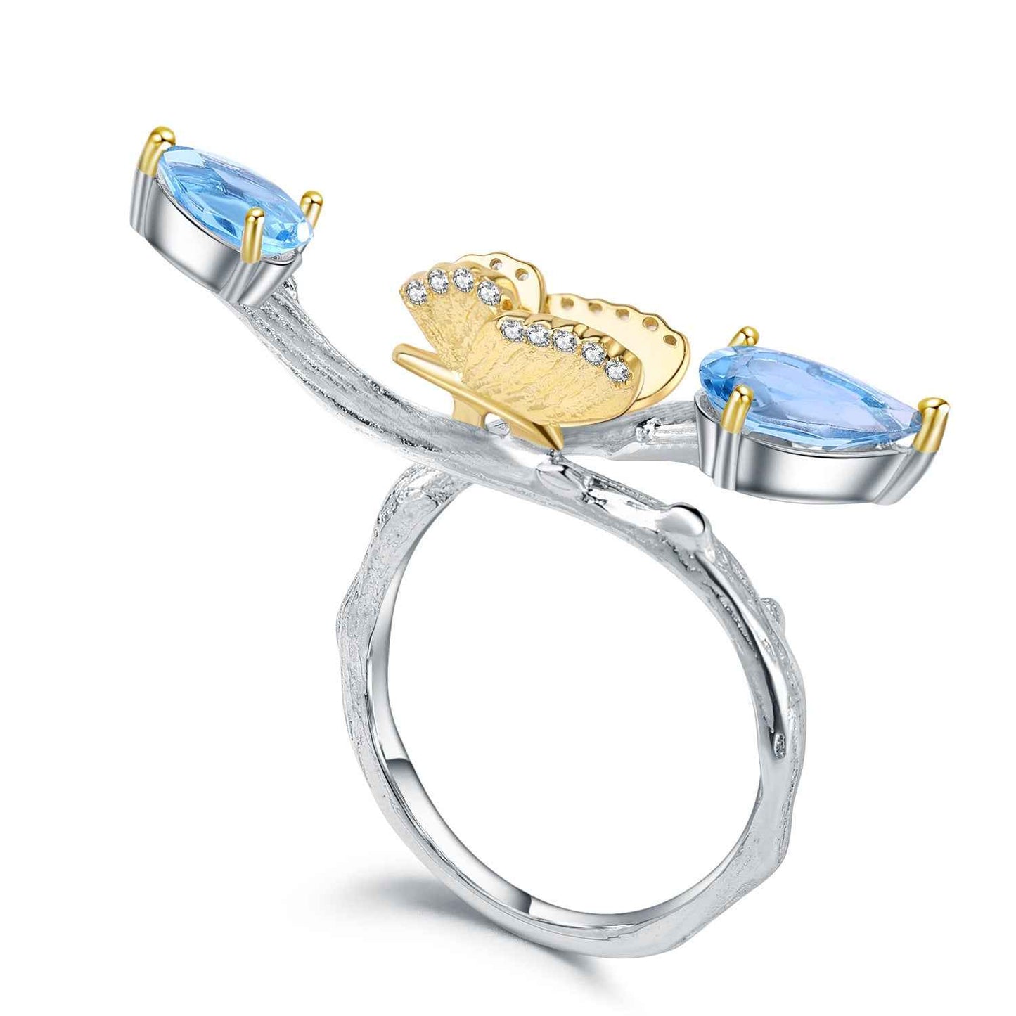 Natural Topaz Butterfly Ring - Simple Wind Butterfly Design