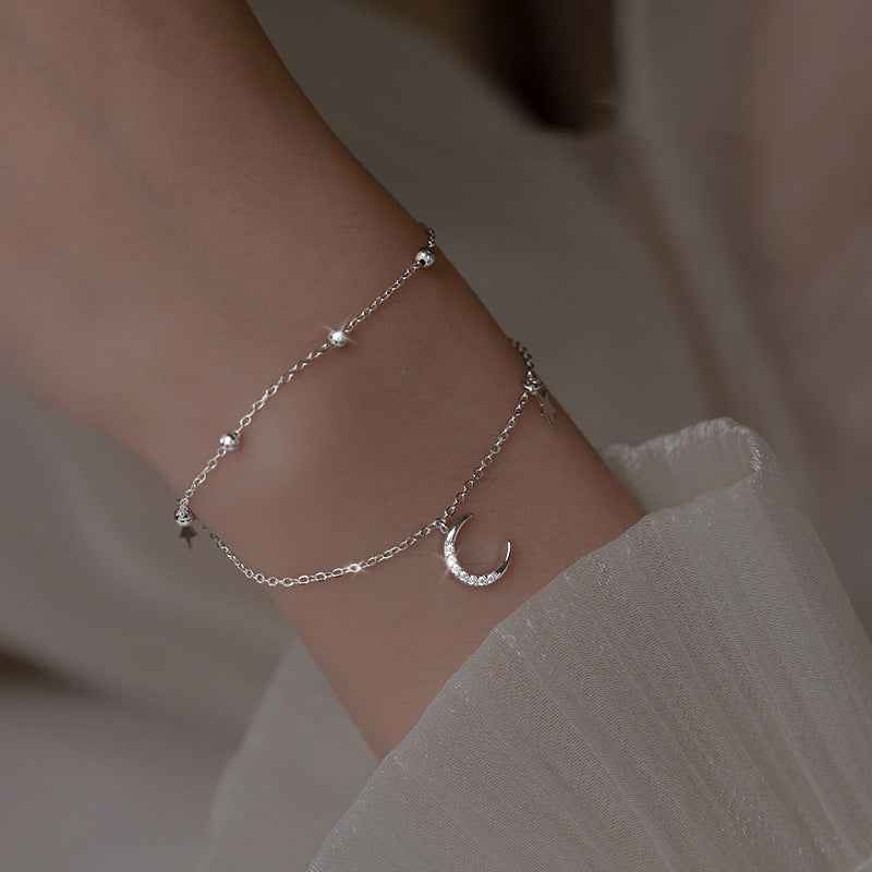 Double Layer Star Moon Bracelet - Minimalist Geometric Design in Electroplated Copper, Perfect Travel Gift
