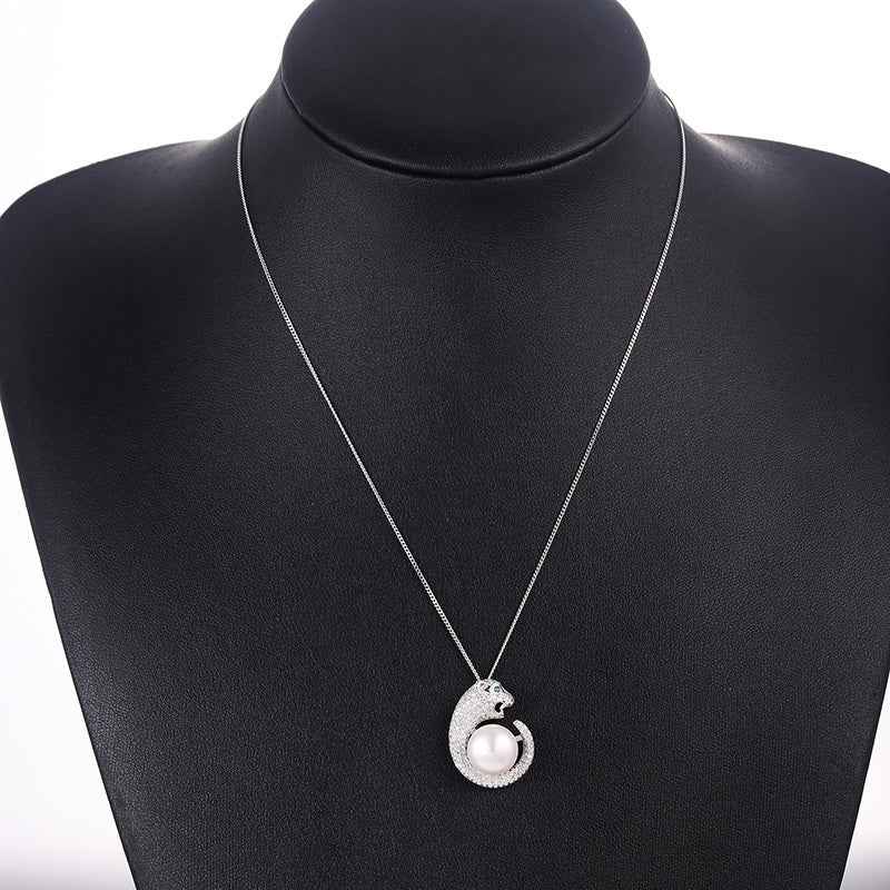 Sterling Silver Pearl Choker Necklace with Rhinestone Accents - Platinum Plated Women's Jewelry