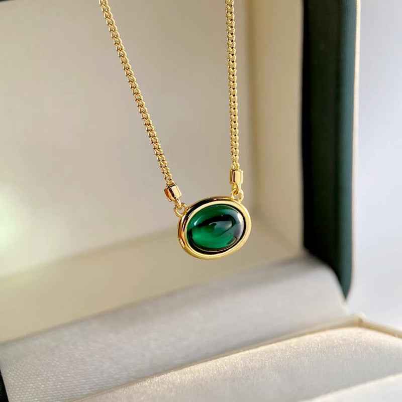 Cultivated Emerald Pendant Necklace - Geometric Luxury Design in Gold-Plated Silver