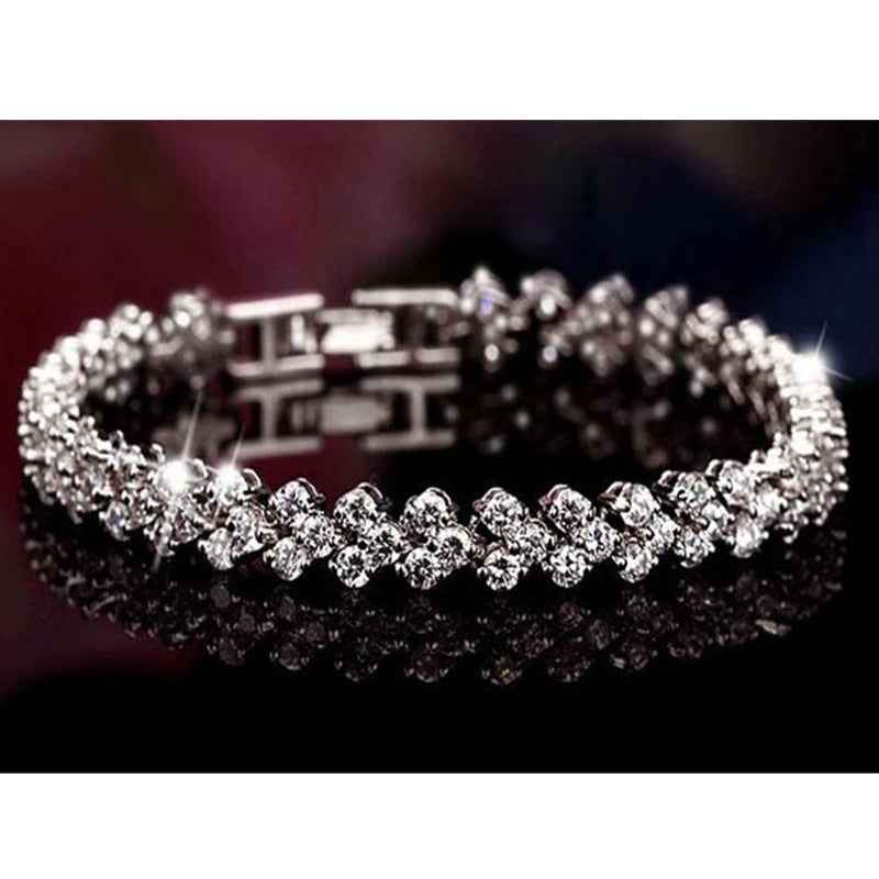 Roman-Inspired Silver Bracelet - Zircon & Silver Geometric Fashion in European/American Style