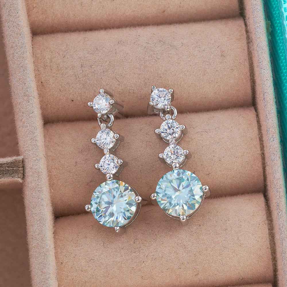 Blue Moissanite Stud Earrings – 6.5mm, Sterling Silver Setting, Exquisite Faceted Brilliance