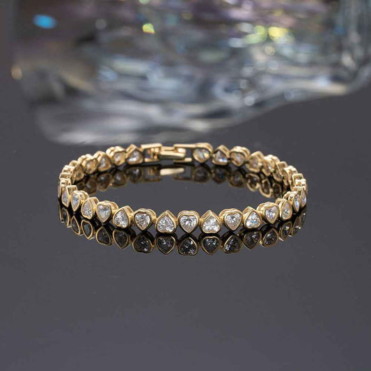 Sterling Silver Zircon Tennis Bracelet - Classic Geometric Design in Gold & Platinum Finishes, Available in Multiple Lengths