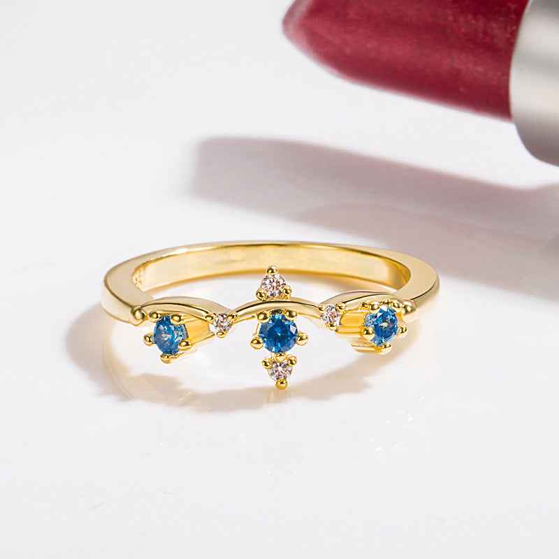 Blue Crystal Gold Index Ring - Geometric Diamond-Encrusted Jewelry for Women, Perfect Gift-Ready Statement Piece