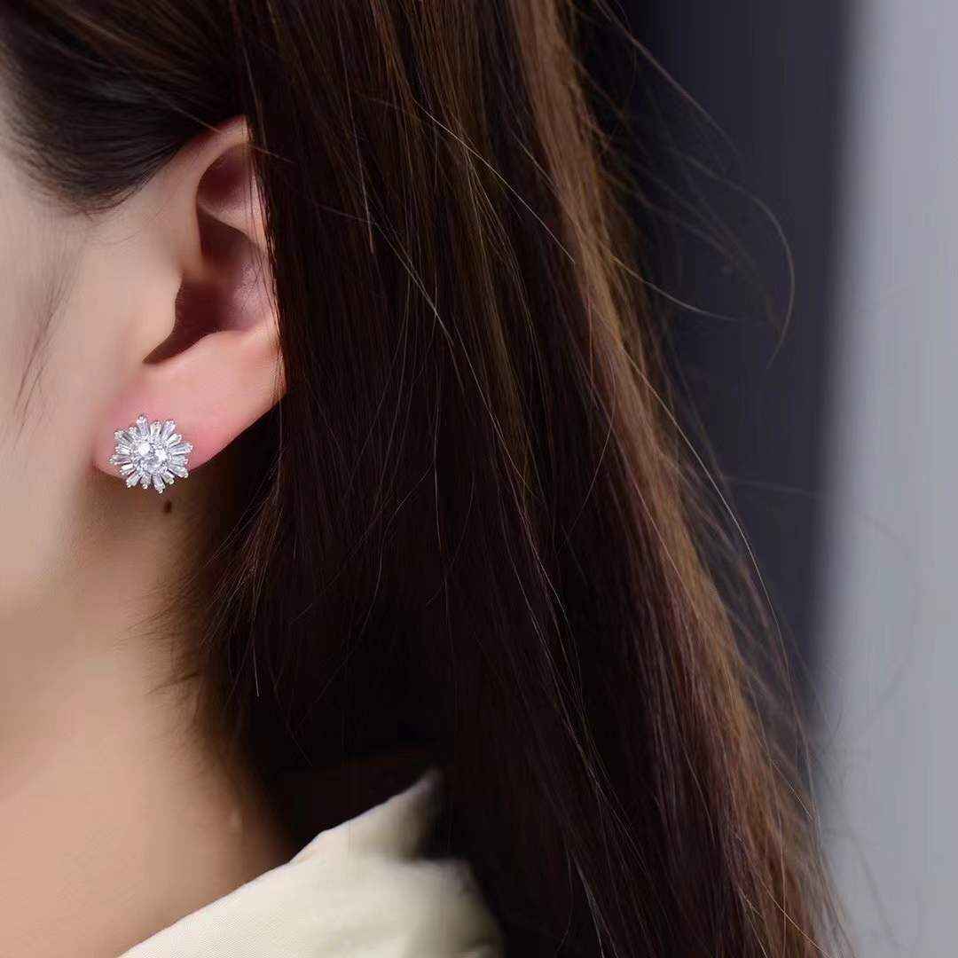 Moissanite Daisy Stud Earrings - D Color Hearts & Arrows Cut in Sterling Silver, 0.5ct or 1ct Total