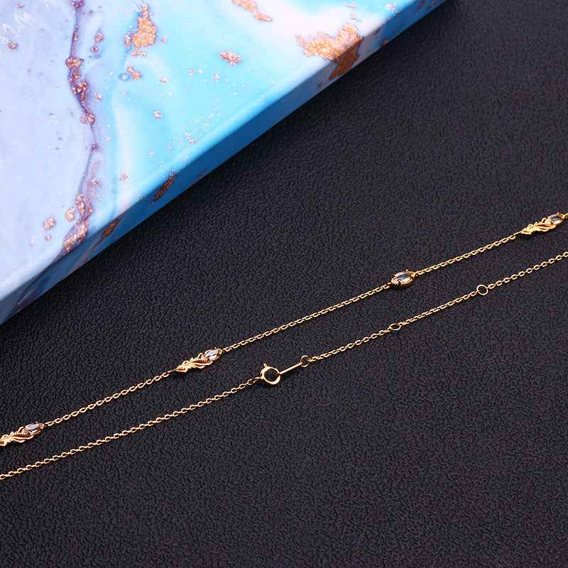 Marquise White Topaz Collar Necklace with Leaf Motif in Silver - Japan/Korea Style