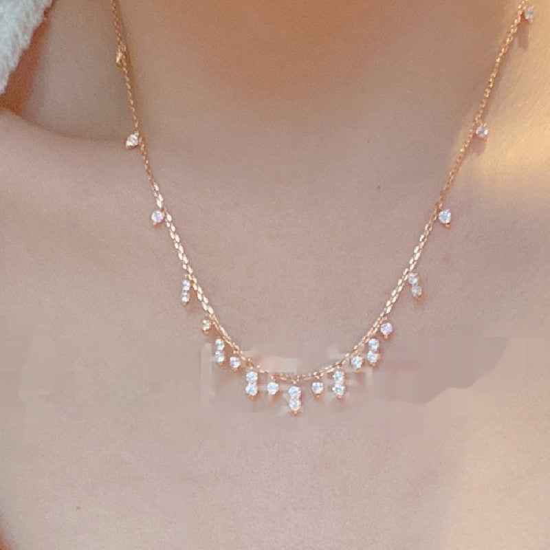 Tassel Pendant Necklace in 925 Sterling Silver, Rose Gold or White Gold Plated with High Carbon Diamond