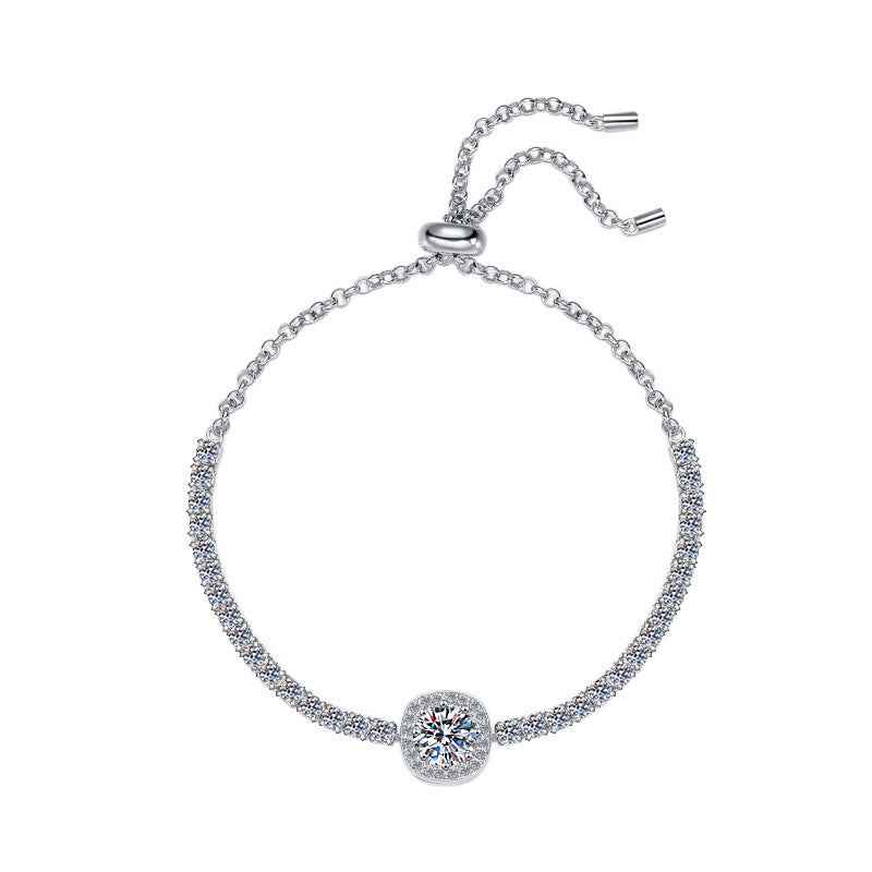 Starry Moissanite Bracelet - 1 Carat Sterling Silver with Geometric Elegance in White Gold Finish