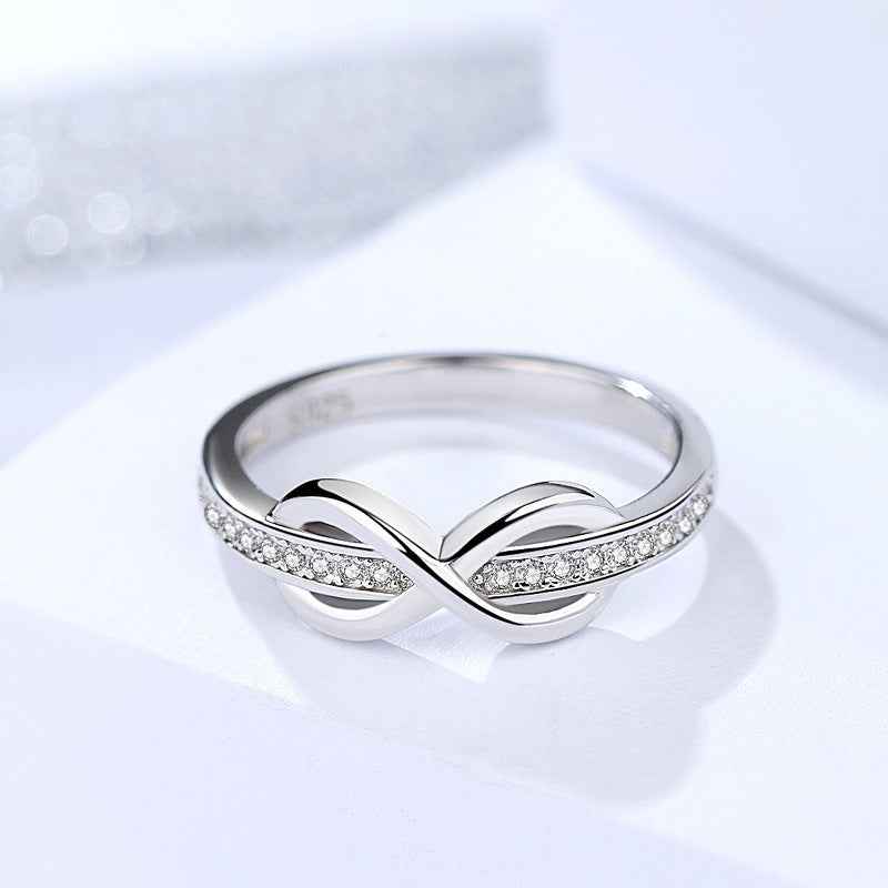 Full Diamond Infinity Ring - Sterling Silver Geometric Jewelry with Sparkling Figure 8 Design for Women