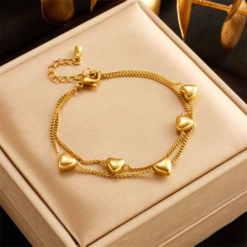 Double Layer Love Chain Bracelet - Minimalist Romantic Design in Gold-Plated Titanium Steel