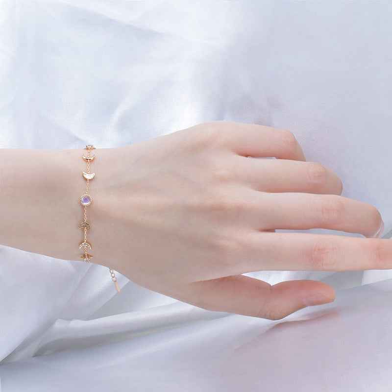 Celestial Moonstone Bracelet - Gold-Plated S925 Sterling Silver Moon & Star Design