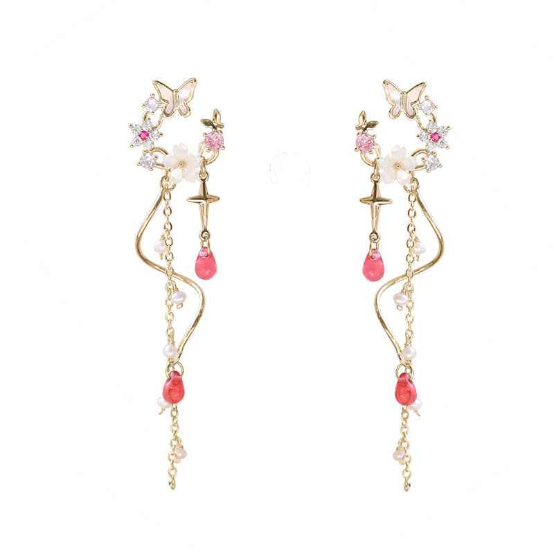 Dancing in the Garden Earrings - 18K Gold-Plated Copper, Sterling Silver Posts, Freshwater Pearls & Zircon