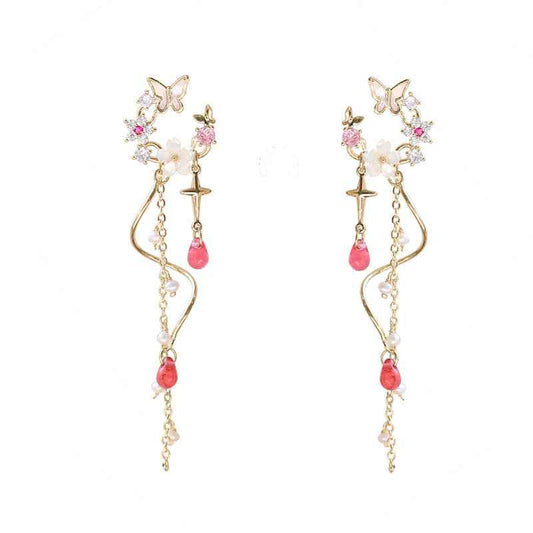 Dancing in the Garden Earrings - 18K Gold-Plated Copper, Sterling Silver Posts, Freshwater Pearls & Zircon