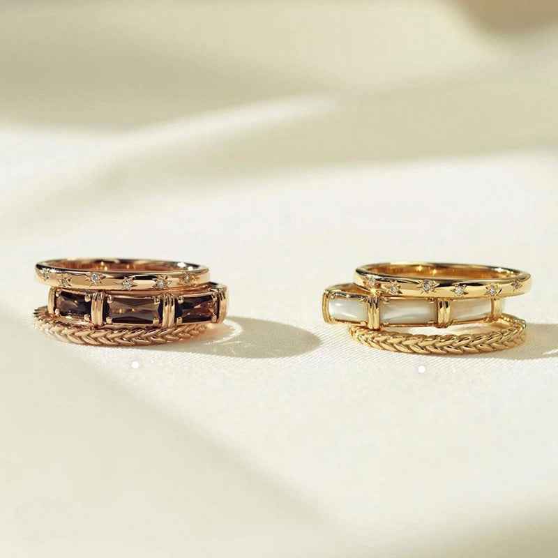 Light Luxury Silver Butterfly Ring 925 Silver Shell Star Index Finger Zircon Three-Piece Set