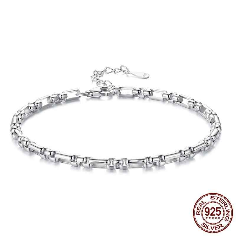 Minimalist Sterling Silver Bracelet - Modern Round Box Chain Design in S925