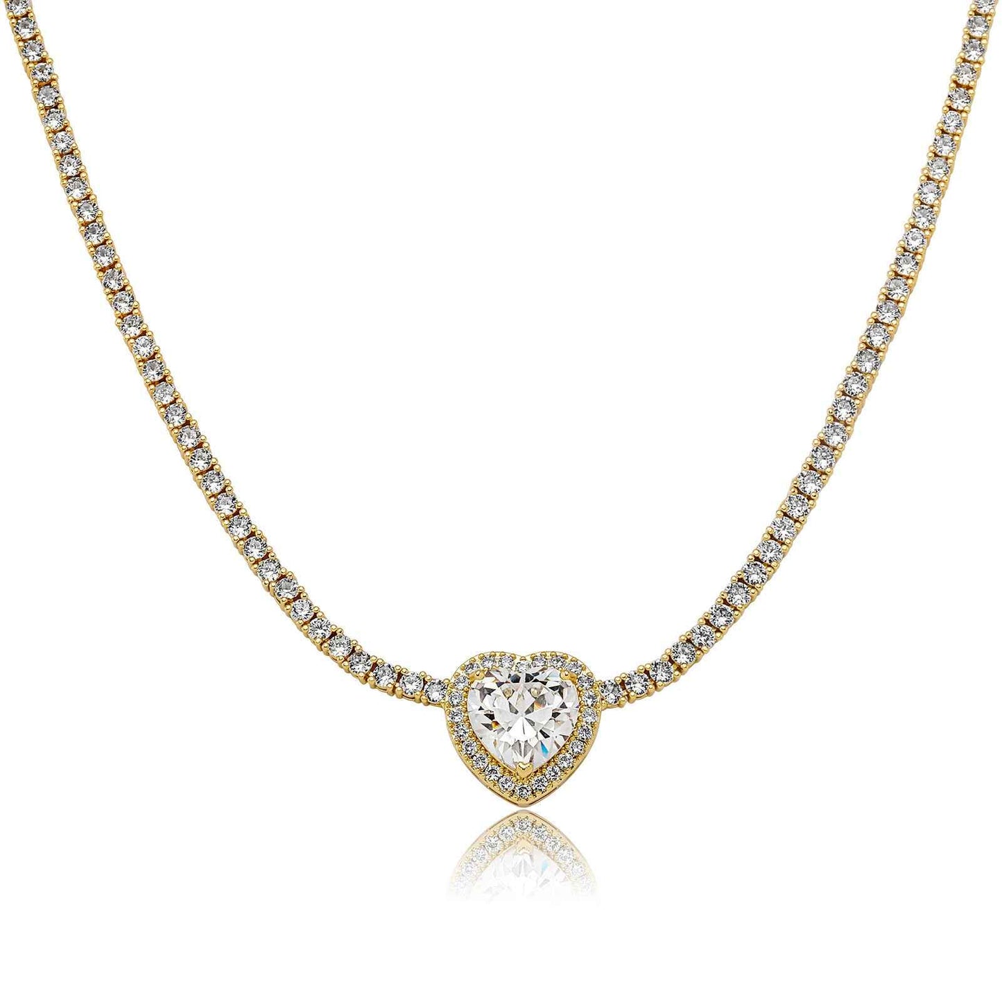 Heart-Shaped Gem Pendant Necklace – Modern Statement in Gold or Silver Plated with 3mm Micro Zircon