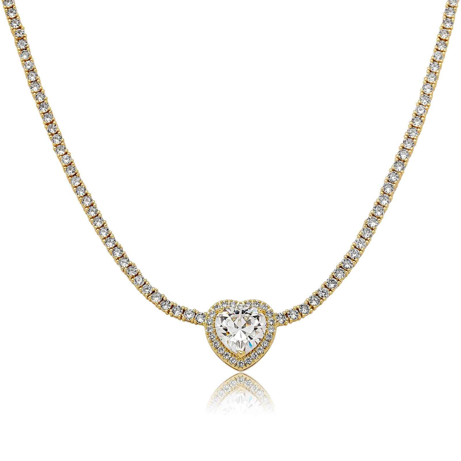 Heart-Shaped Gem Pendant Necklace – Modern Statement in Gold or Silver Plated with 3mm Micro Zircon