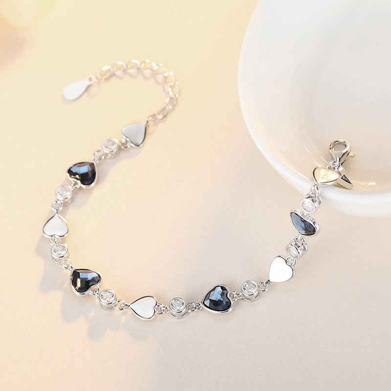 Korean Heart of the Sea Bracelet – 925 Sterling Silver, Romantic Simple Design