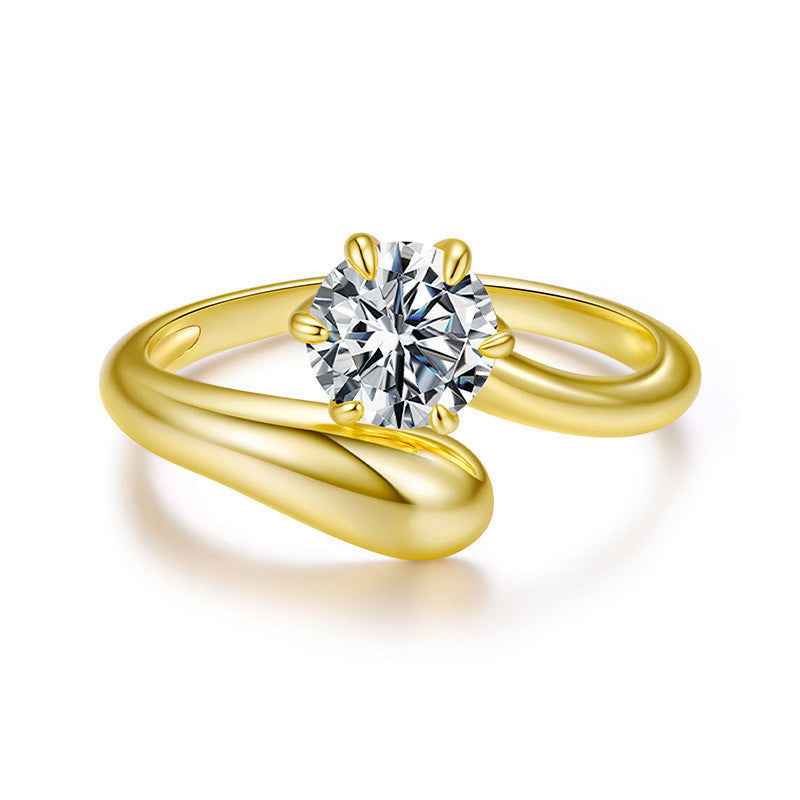 Moissanite Wedding Ring - Elegant Luxury S925 Sterling Silver (Gold or Silver Finish) | Women's Modern Geometric Bridal Jewelry