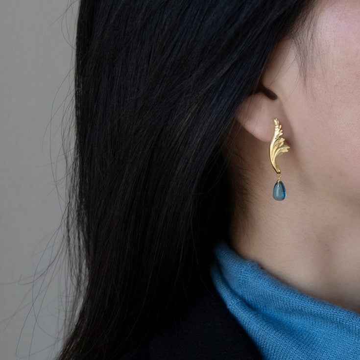 Greek Embossed Ranunculus Earrings - Sterling Silver with Gemstones and Gold-Plated Ear Clips