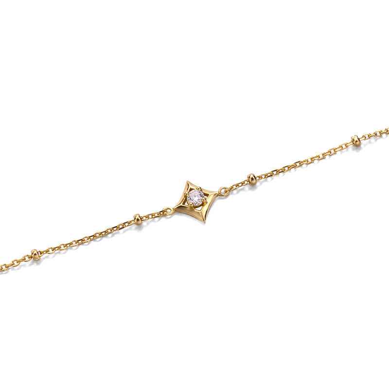 Sterling Silver Bead Chain Bracelet with Moissanite or Emerald Inlay