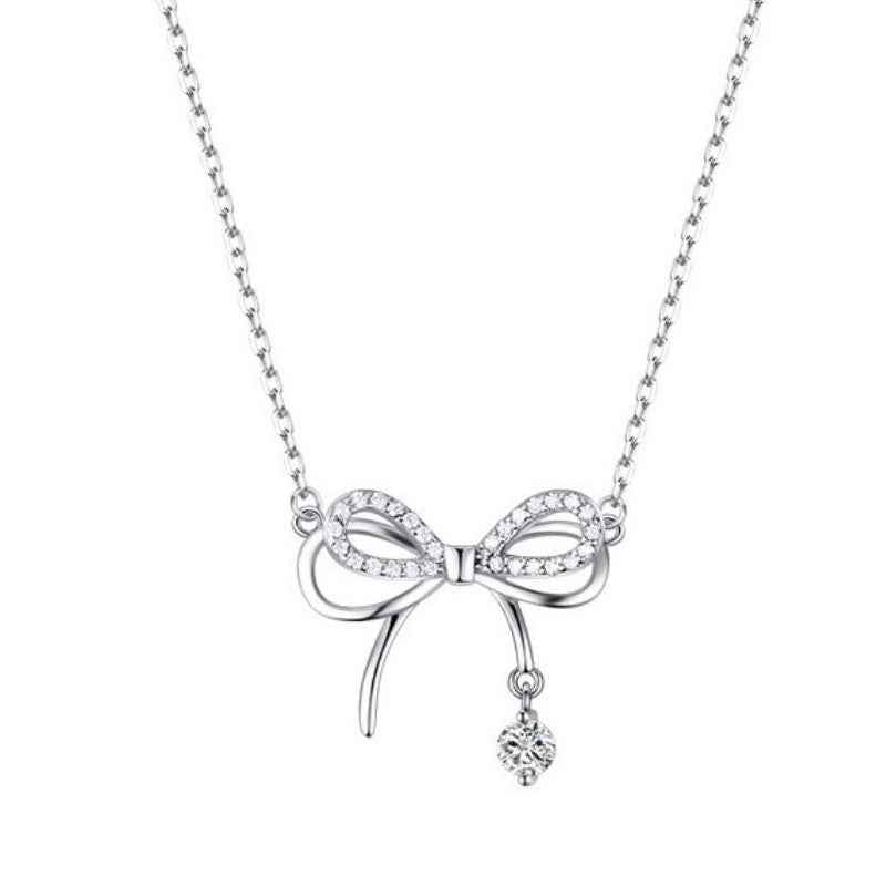 Sterling Silver Bow Necklace with Pave Design