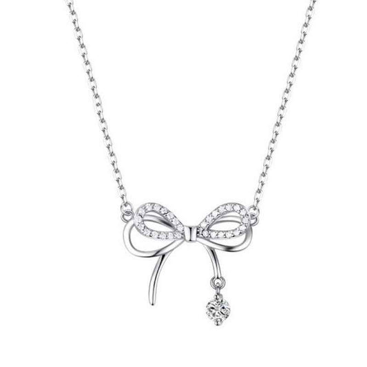 Sterling Silver Bow Necklace with Pave Design