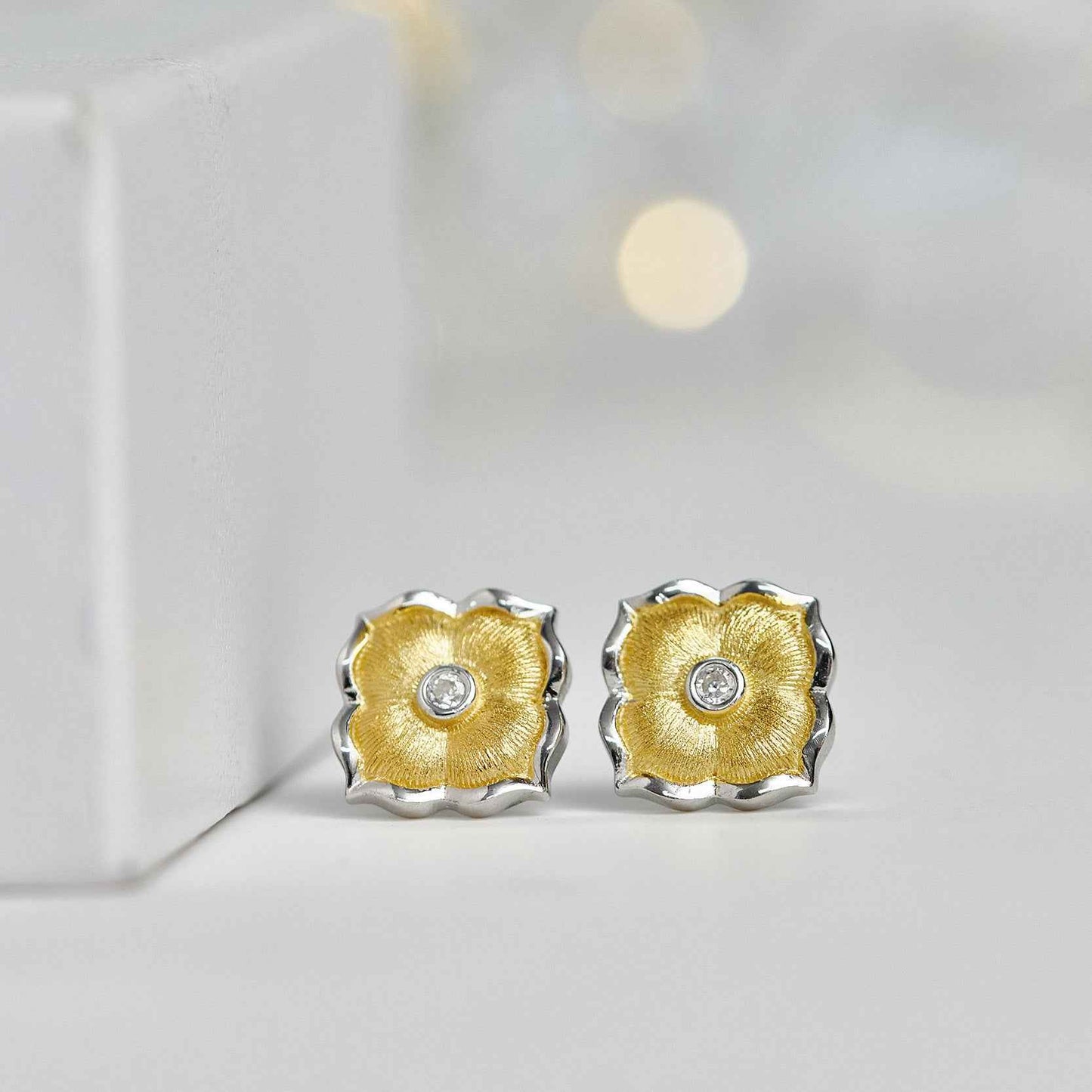 Two-Tone Flower Earrings with Brushed Finish
