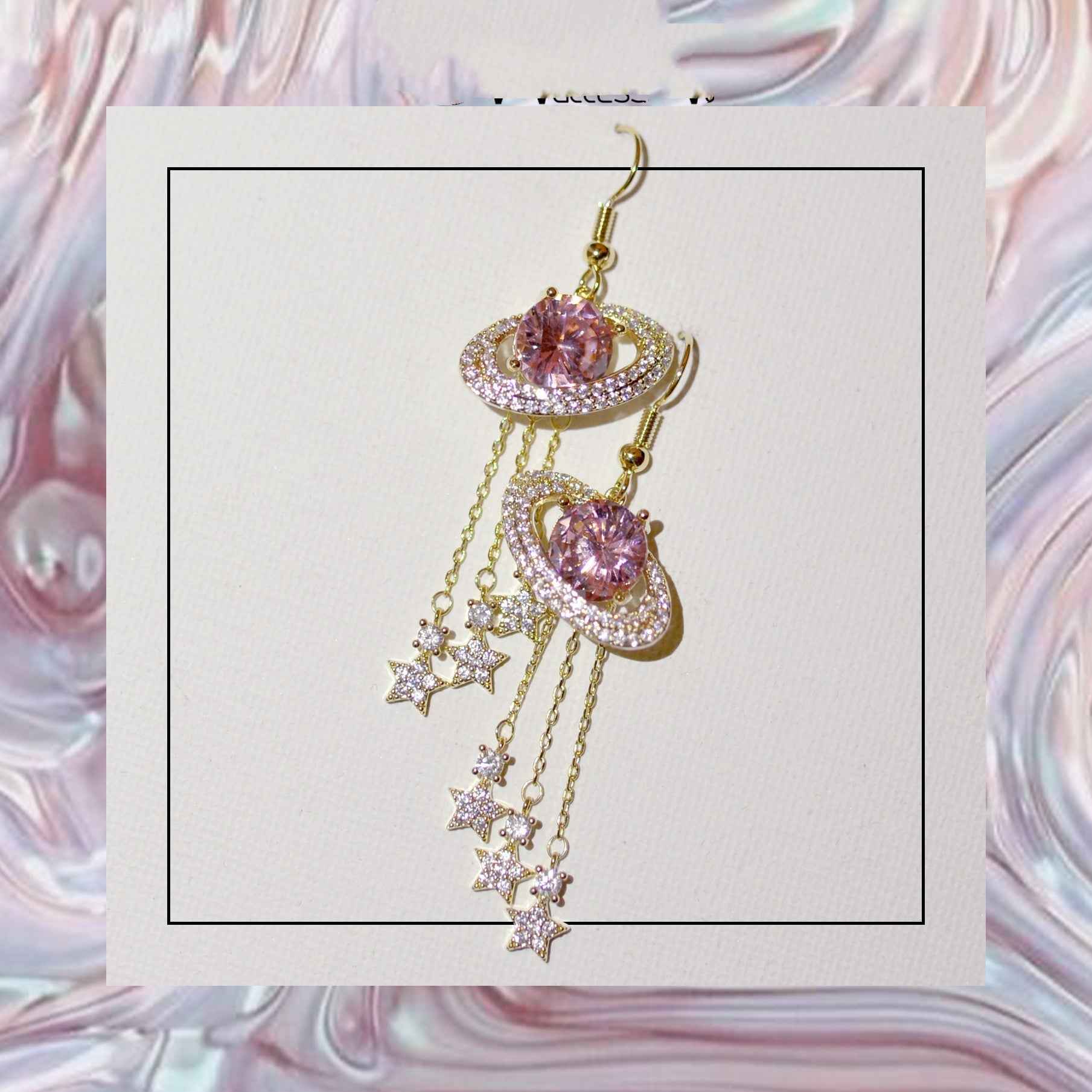 Exquisite Saturn Long Earrings with Celestial Universe Design and White Stones in Multiple Styles