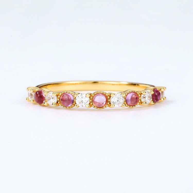 Lavender Amethyst Silver Gold Plated Ring with White Zirconium for Women