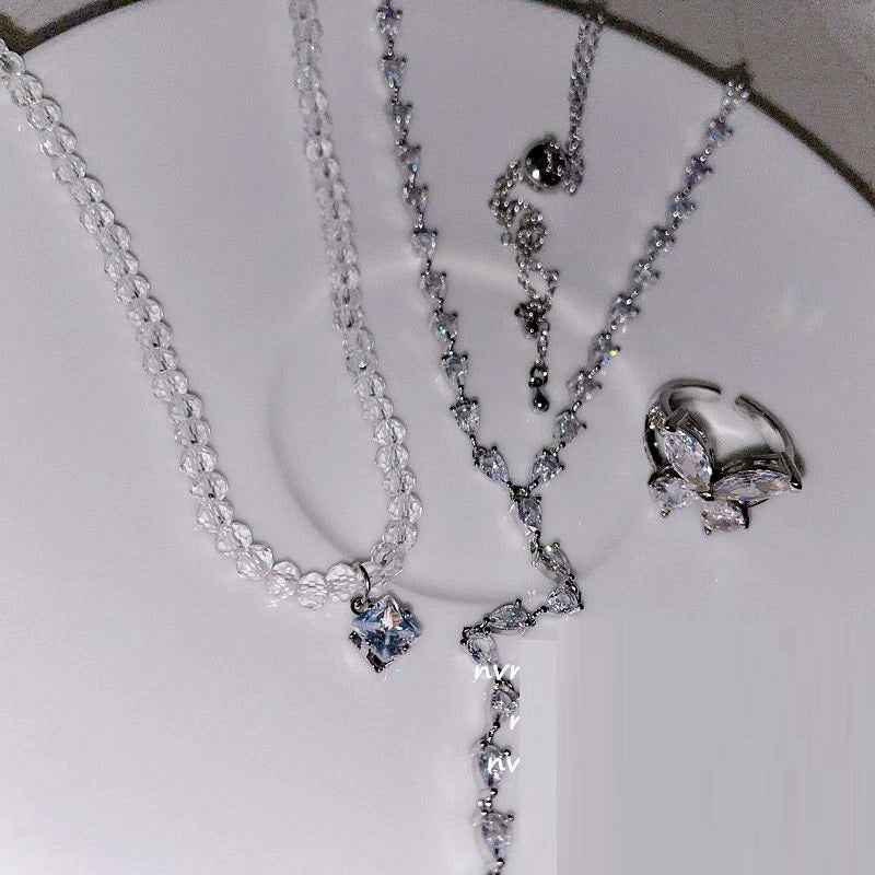 18K Gold-Plated Tassel Necklace with Water Drop Zircon – Y-Shaped French Retro Style