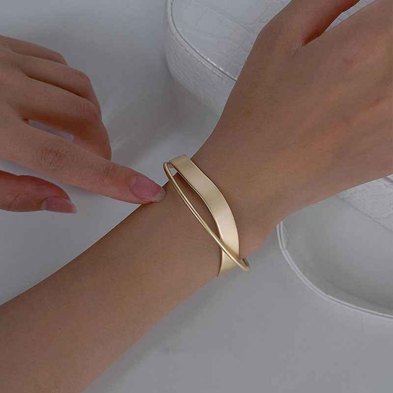 Normcore Matte Cuff Bracelet – Minimalist Fashion, Electroplated Copper, Matte Gold or Silver