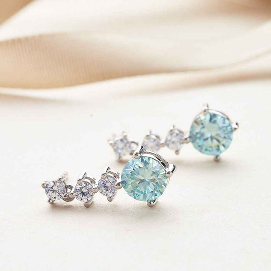 Blue Moissanite Stud Earrings – 6.5mm, Sterling Silver Setting, Exquisite Faceted Brilliance