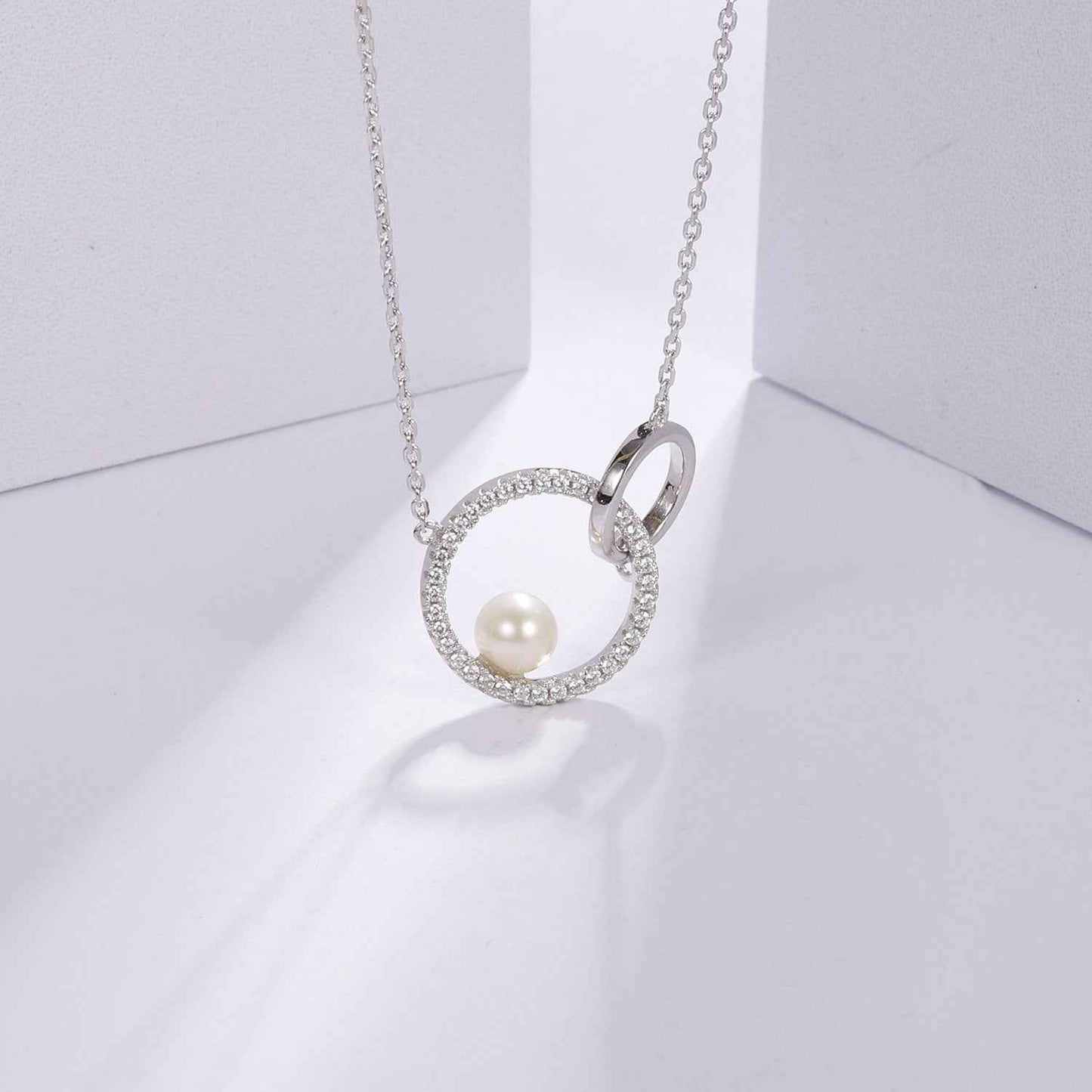 Natural Freshwater Pearl Jewelry Set | 925 Sterling Silver Necklace & Earrings in White Pearl, Cross Chain Design