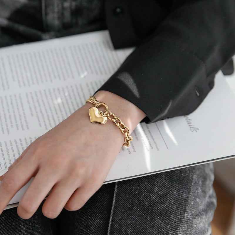 Retro Heart Titanium Steel Bracelet - Fade-Resistant Minimalist Style in Gold or Steel Finish