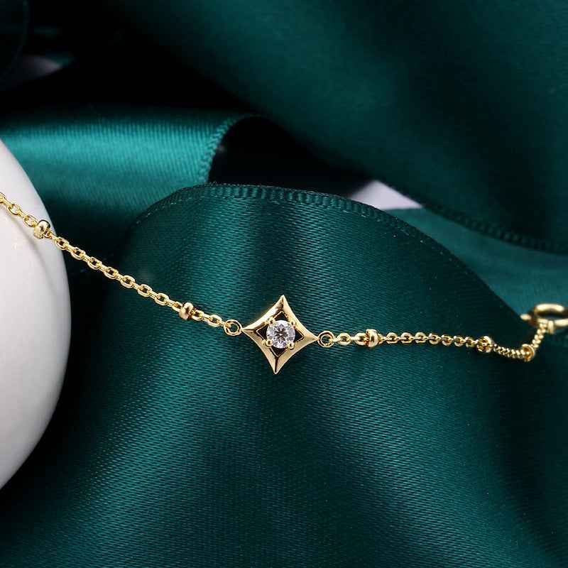 Sterling Silver Bead Chain Bracelet with Moissanite or Emerald Inlay