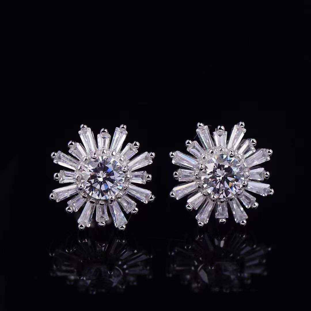 Moissanite Daisy Stud Earrings - D Color Hearts & Arrows Cut in Sterling Silver, 0.5ct or 1ct Total