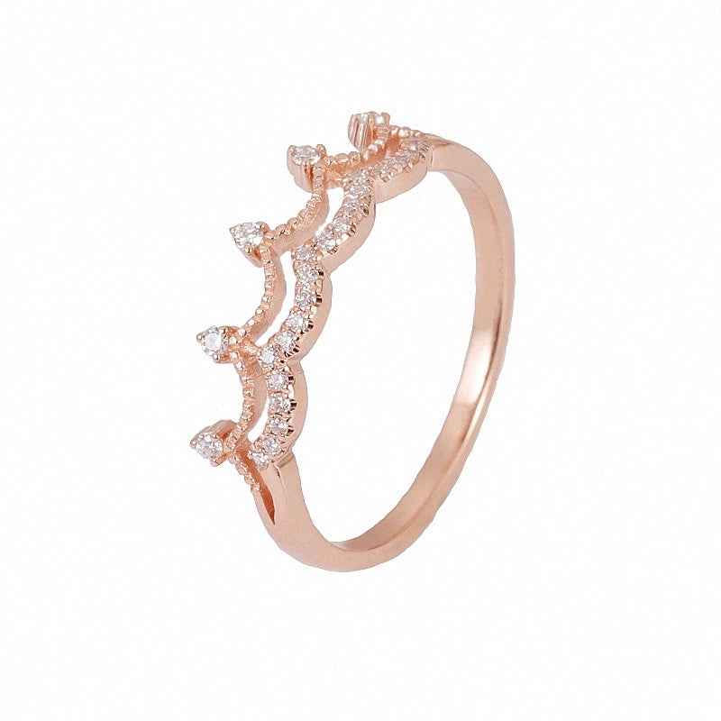 Rose Gold Crown Ring - Silver with Rose Gold Plating and Roman Numeral Design