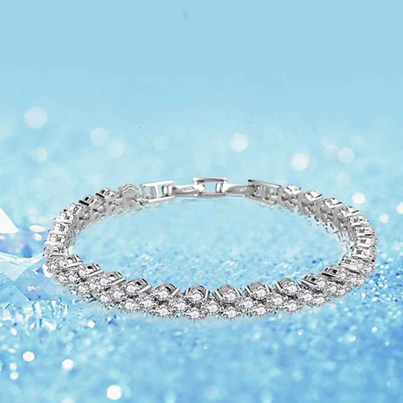 Roman-Inspired Silver Bracelet - Zircon & Silver Geometric Fashion in European/American Style