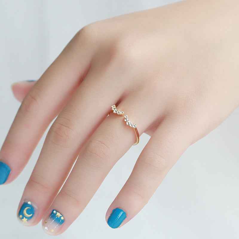 Sterling Silver Eyelash Wave Ring with Zircon Accents - Adjustable Statement Piece