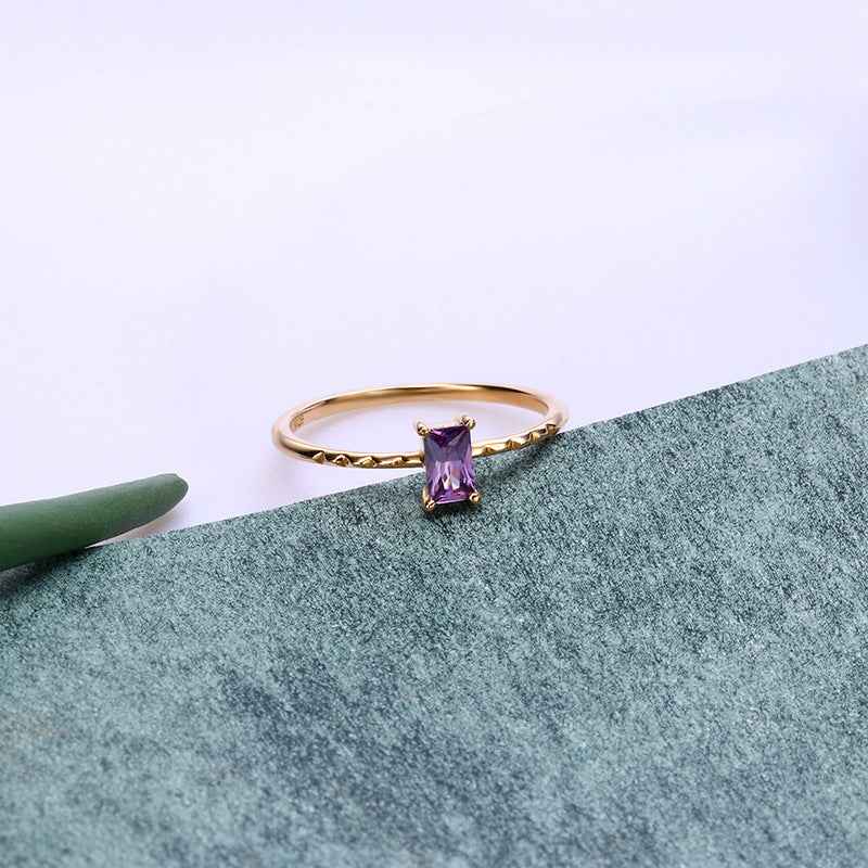 Retro Purple Zircon Ring - Japanese & Korean 925 Silver Geometric Vintage Jewelry for Women