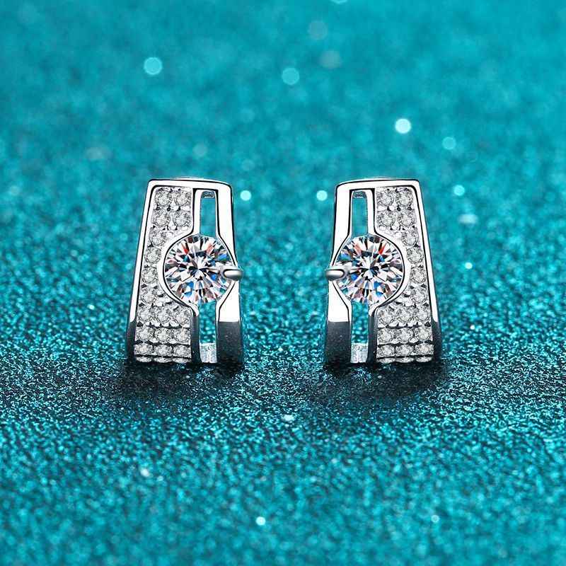 Rectangular Moissanite Stud Earrings - 0.60ct Total Brilliance in Sterling Silver, Elegant Diamond Alternative