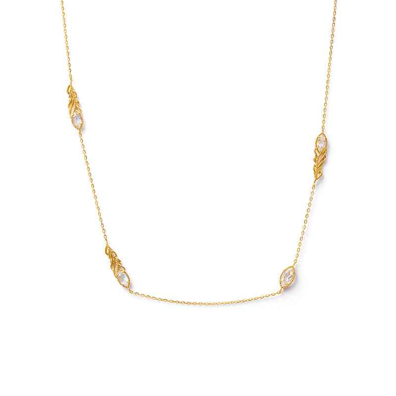 Marquise White Topaz Collar Necklace with Leaf Motif in Silver - Japan/Korea Style