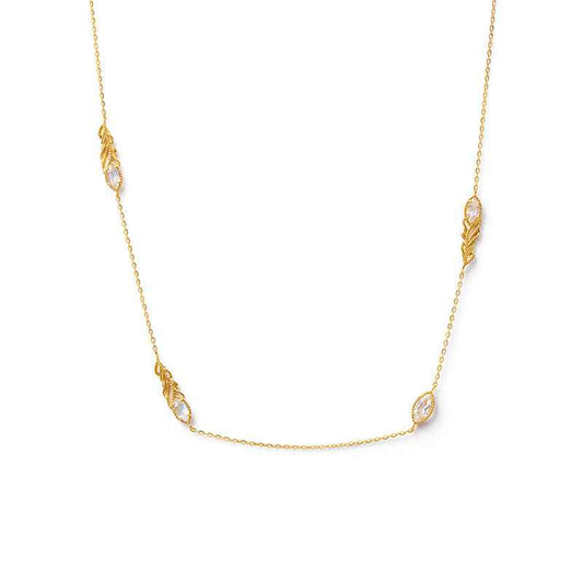 Marquise White Topaz Collar Necklace with Leaf Motif in Silver - Japan/Korea Style