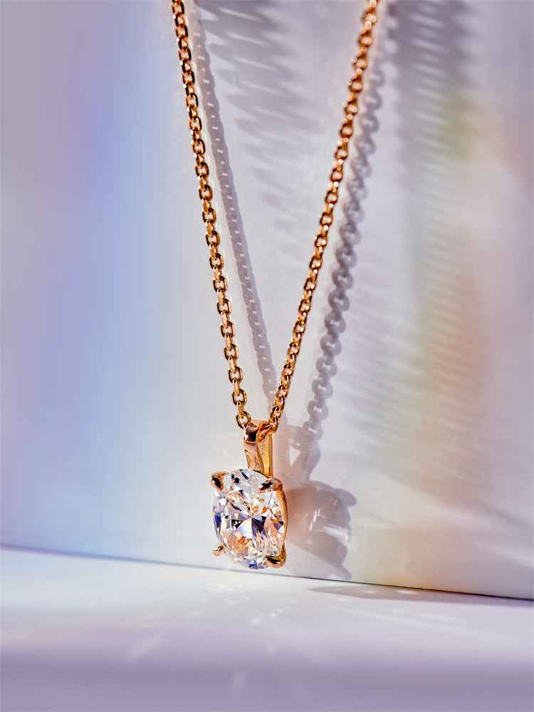 1.25 Carat Moissanite Pendant Necklace - Rose Gold Plated 925 Sterling Silver, Adjustable Solitaire Design