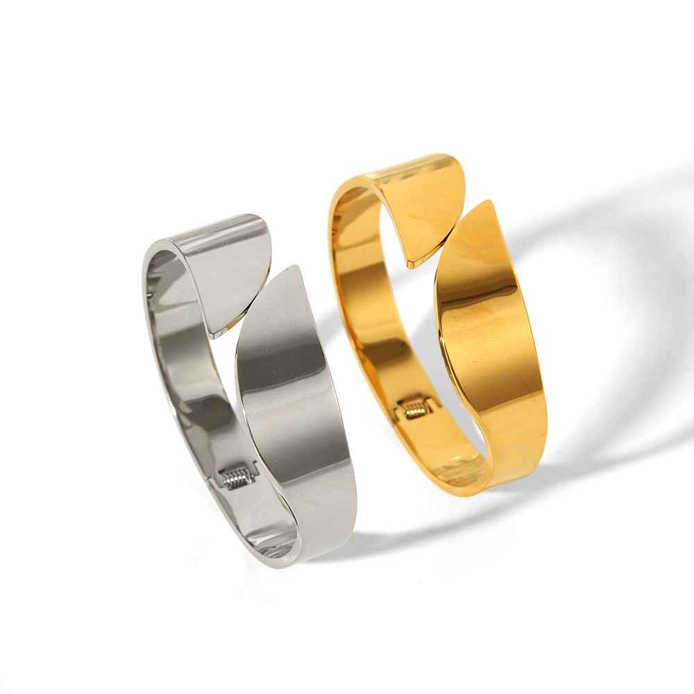 Exaggerated Wide Cuff Bracelet in Hip Hop Mirror-Finish Stainless Steel with Adjustable Rhombus Design