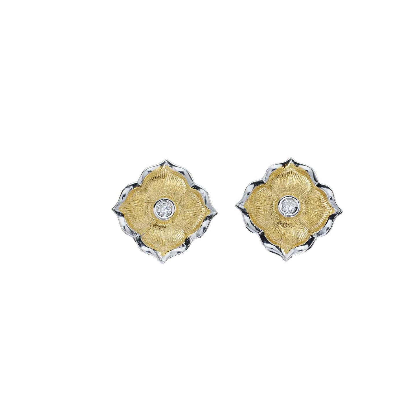 Two-Tone Flower Earrings with Brushed Finish