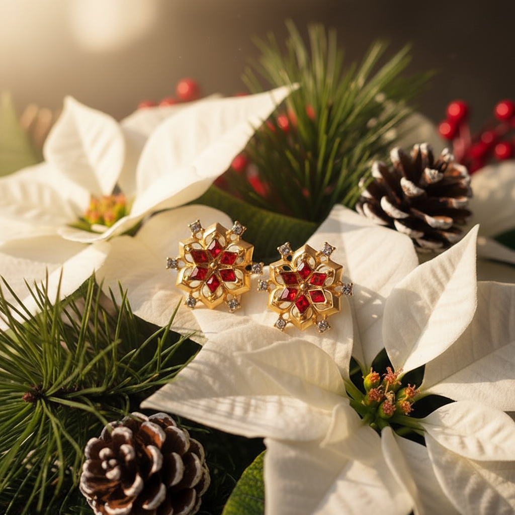 Snowflake Ruby Antique Retro Ear Clips – Vintage Glamour, No Piercing Required - Eterna