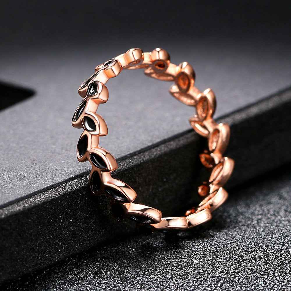 Olive Branch Rose Gold Ring - Korean Style Drop Oil Flower Design for Women’s Versatile Gift Jewelry